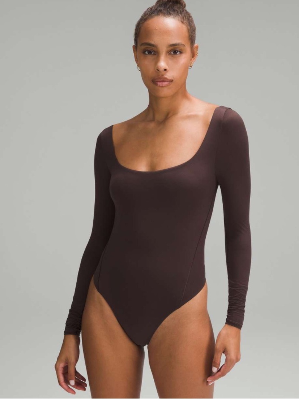 Lululemon Wundermost Ultra-Soft Nulu Square-Neck Long-Sleeve Bodysuit Dark Brown